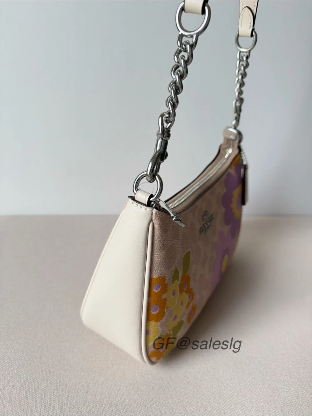 Coach Teri Shoulder Bag In Signature Floral Silver/Sand/Purple CBG73 NWT